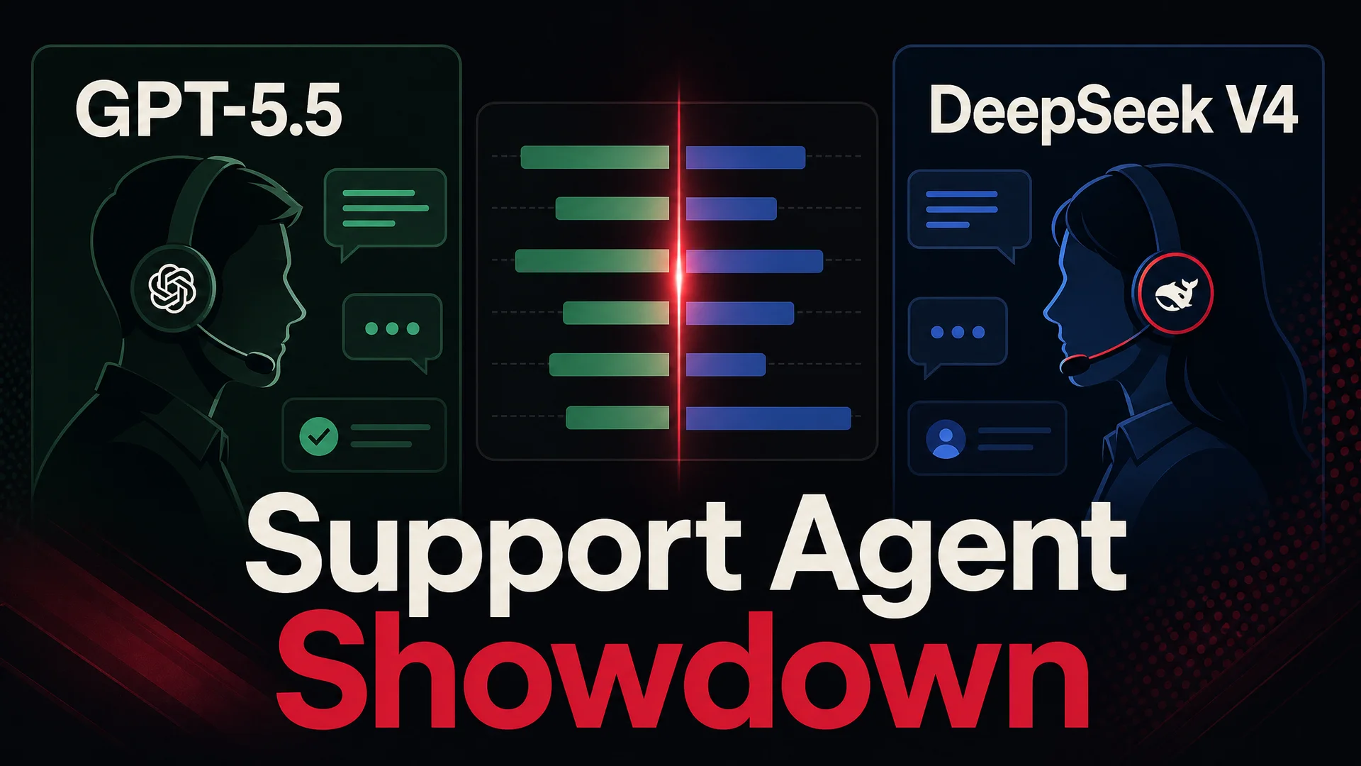 Side-by-side visual of GPT-5.5 and DeepSeek V4 logos with a benchmark chart between them