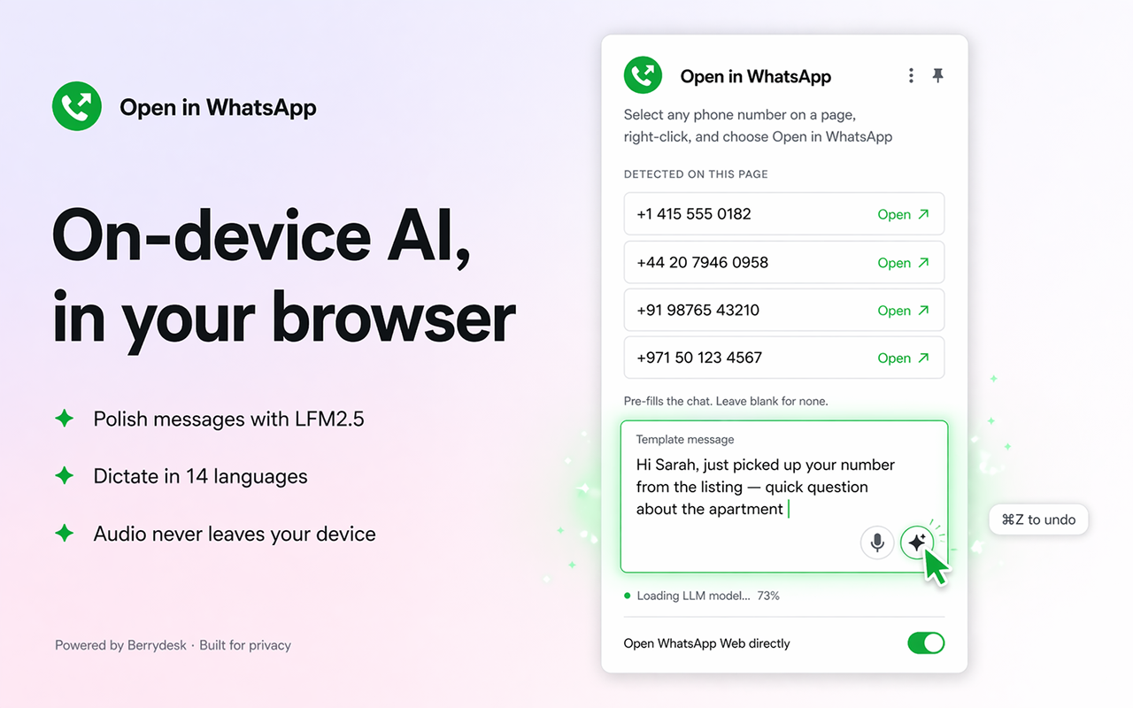 Extension popup with the AI enhance feature active and a ⌘Z hint